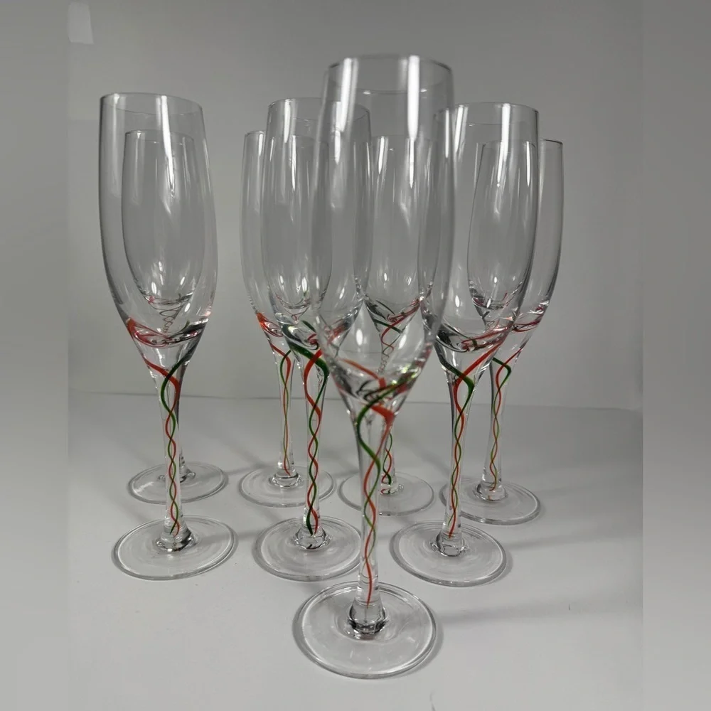 Holiday Ribbon Flute set of 8 Champagne by Lenox Crystal